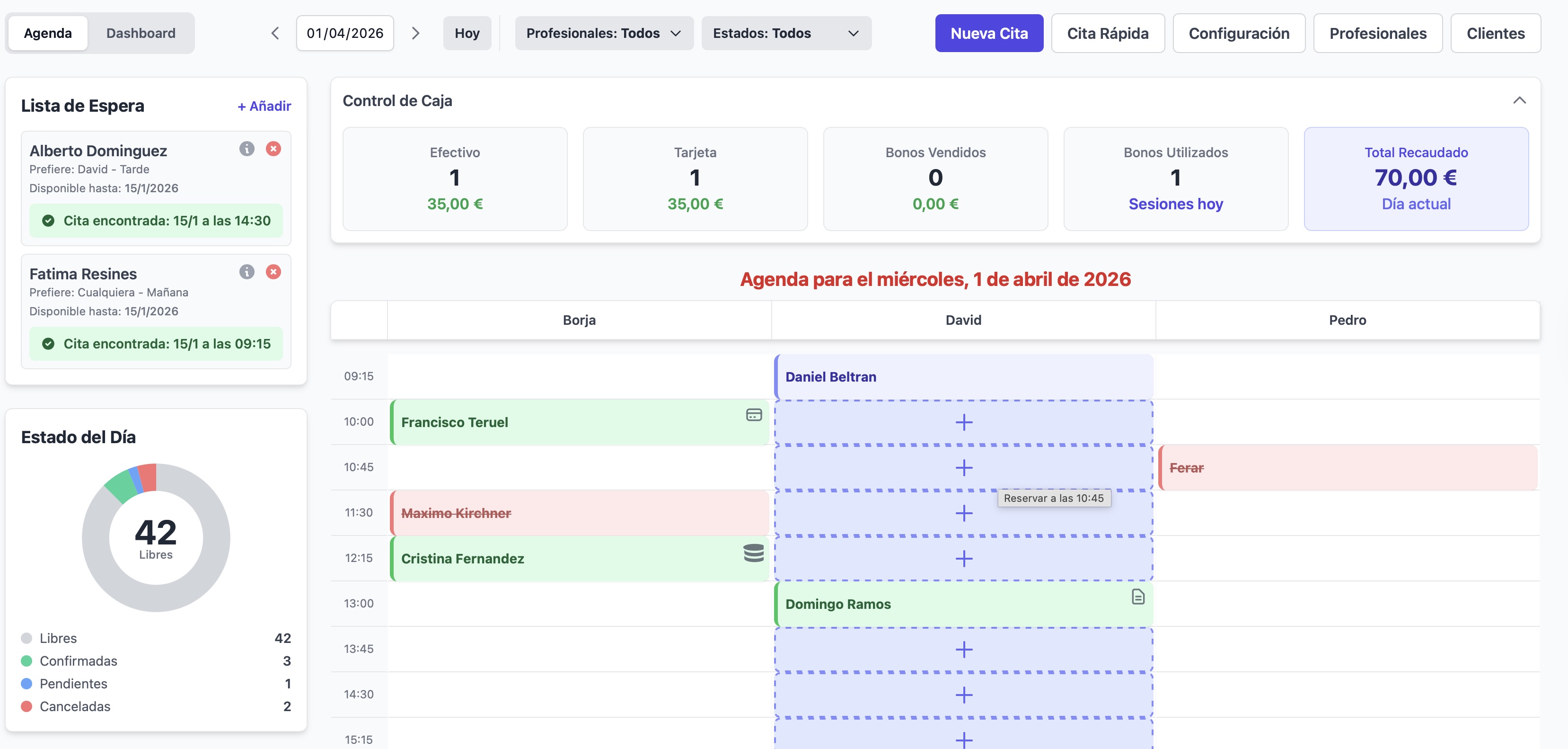 Dashboard Software Fisioterapia